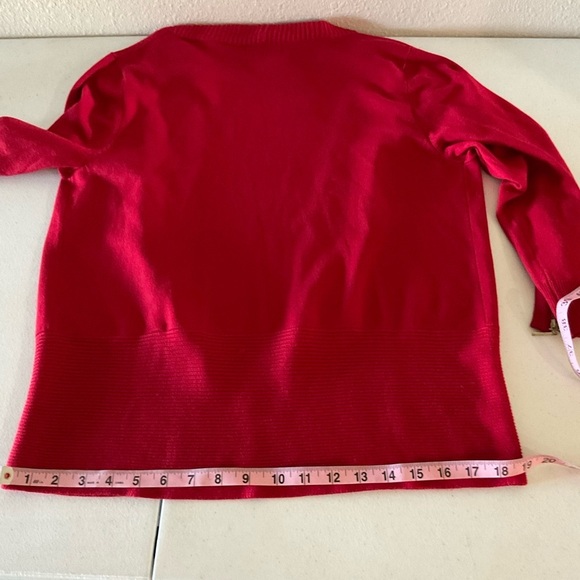 Carmen Marc Valvo Open Cardigan Sweater Wine Red Zipper 3/4 Sleeves Wome… - Picture 10 of 11